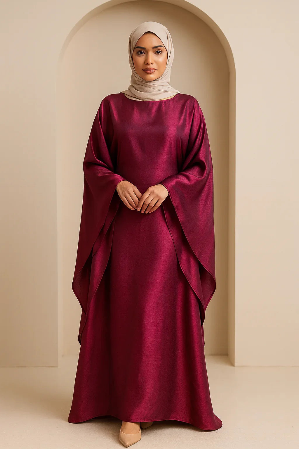 LM079 Kaftan Abaya Grande Taille – Robe Brillante Manches Chauve-Souris Aïd & Iftar avec Ceinture