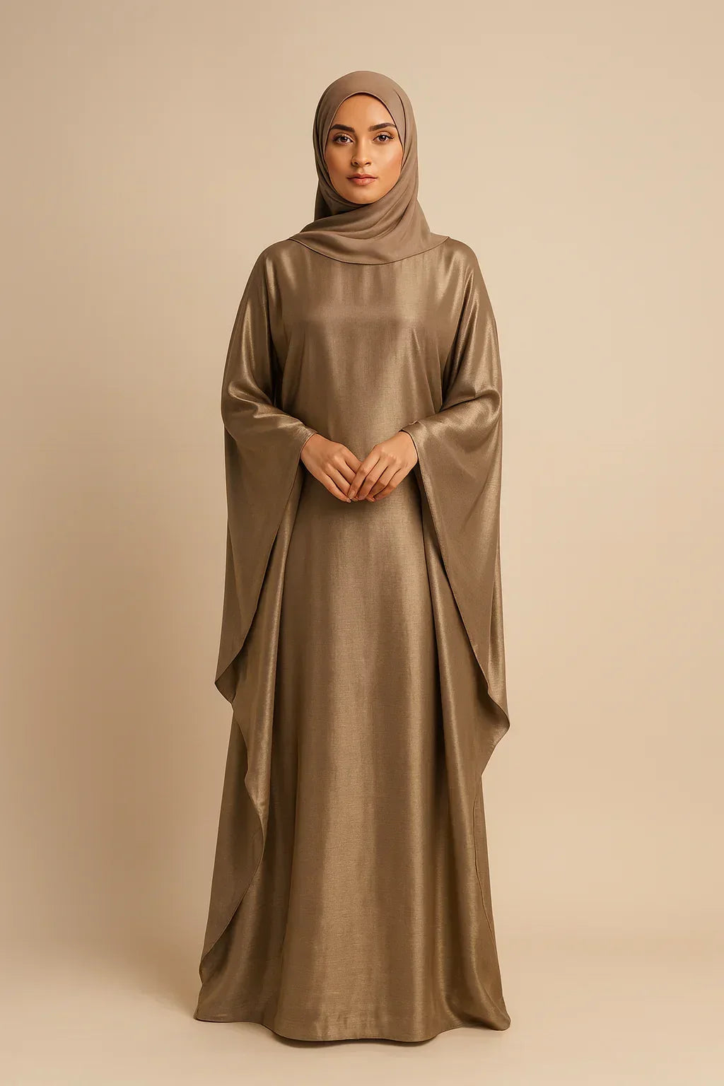 LM079 Kaftan Abaya Grande Taille – Robe Brillante Manches Chauve-Souris Aïd & Iftar avec Ceinture