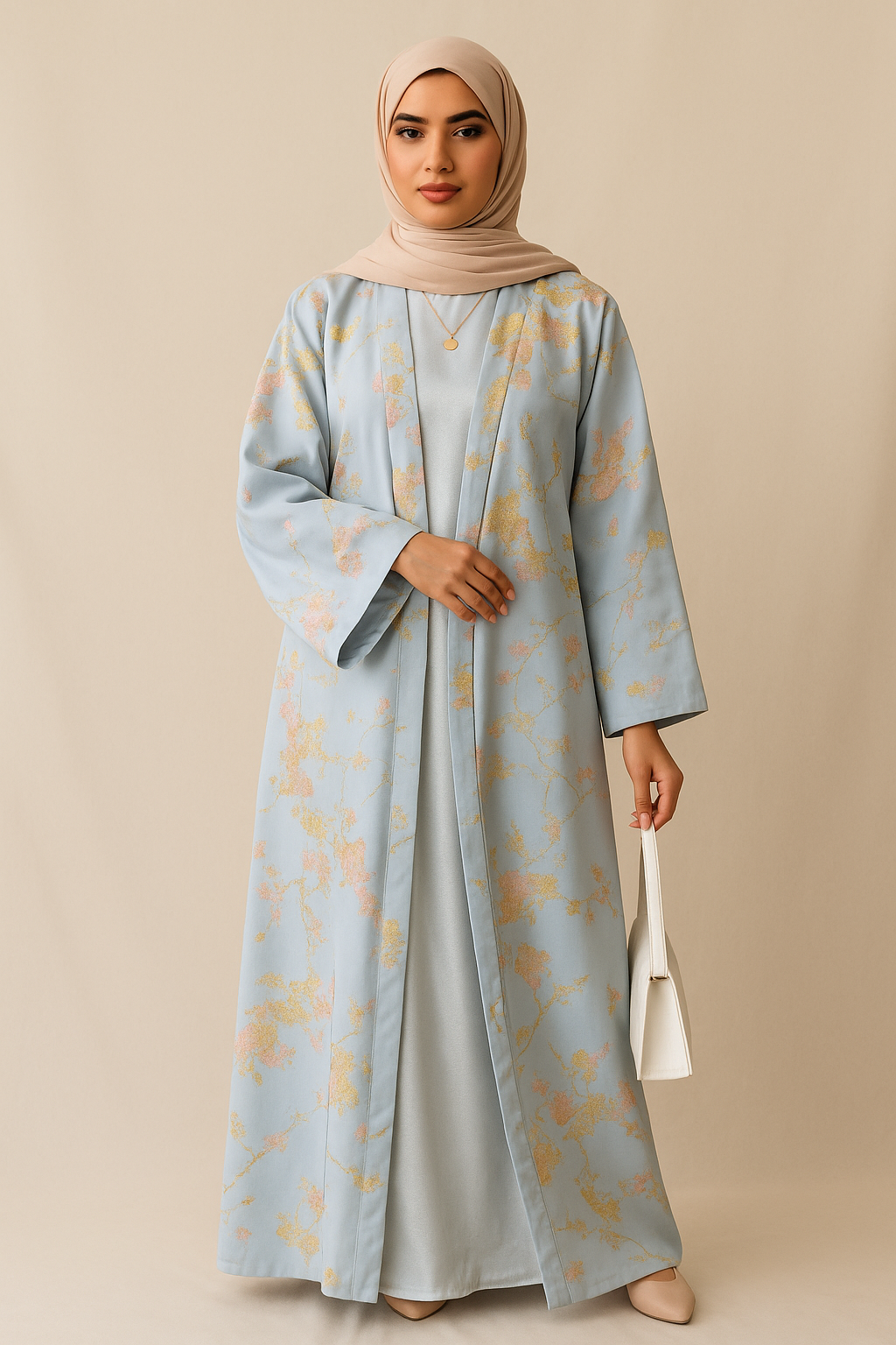 MH98 Abaya Kimono Rose Sakura – Abaya de l'Aïd Brodée avec Détails Dorés (Expédition immédiate)