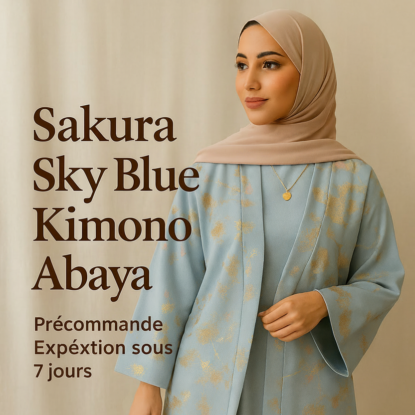 MH98 Abaya Kimono Rose Sakura – Abaya de l'Aïd Brodée avec Détails Dorés (Expédition immédiate)