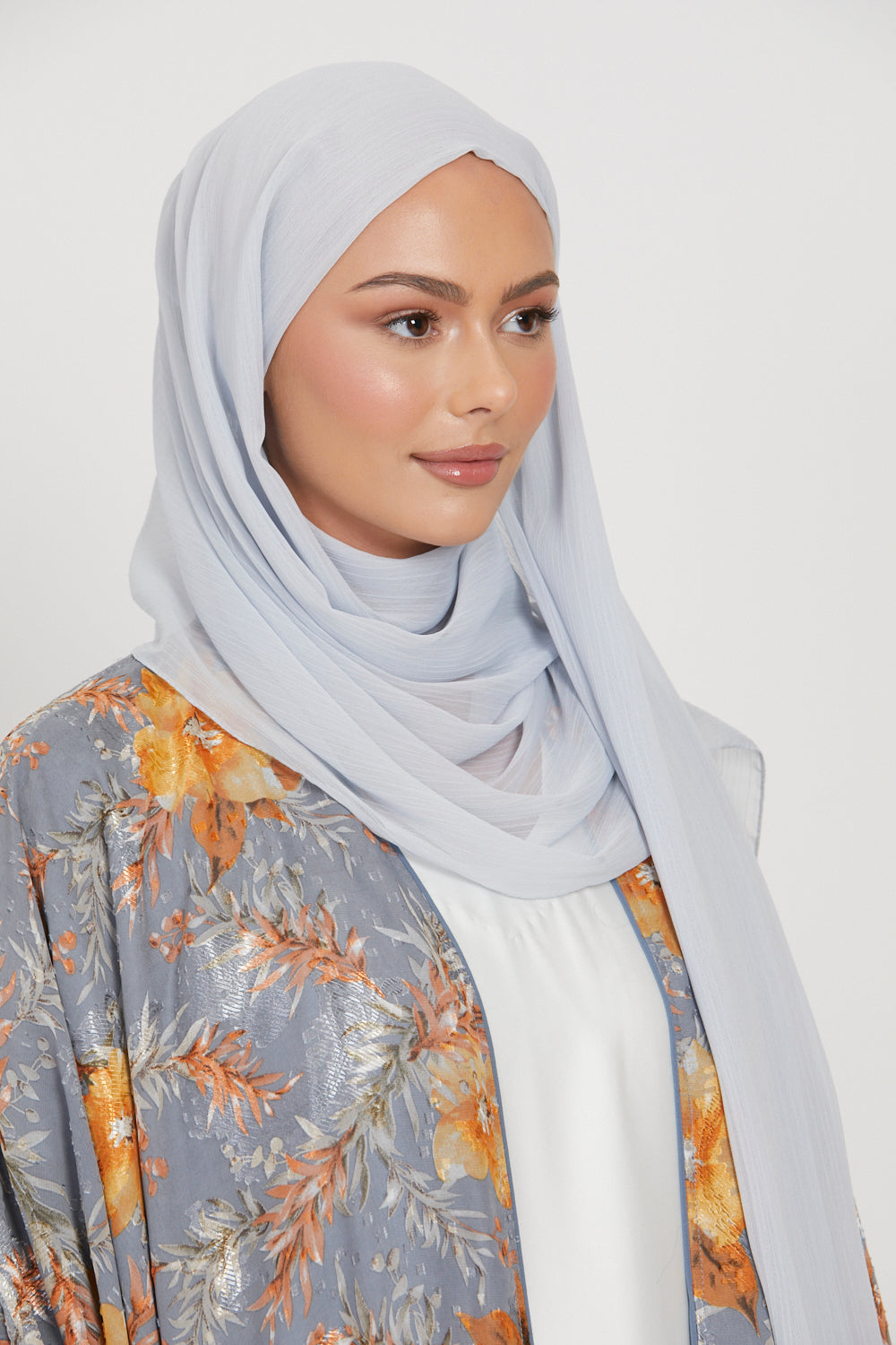 Hijab Mousseline Froissée Luxe - Bleu Glacier