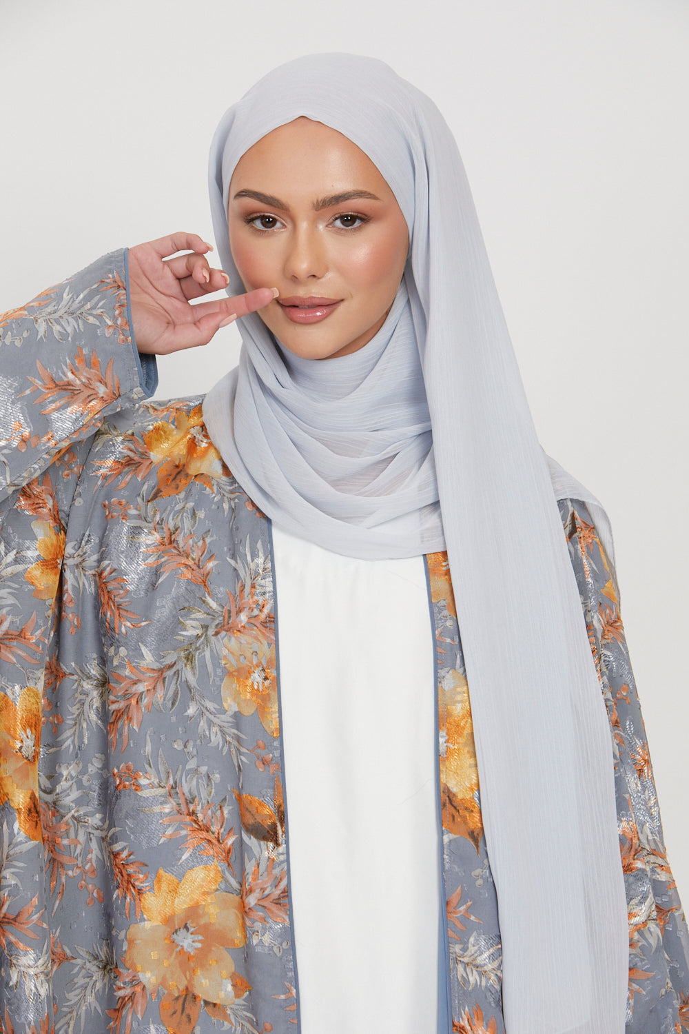 Hijab Mousseline Froissée Luxe - Bleu Glacier