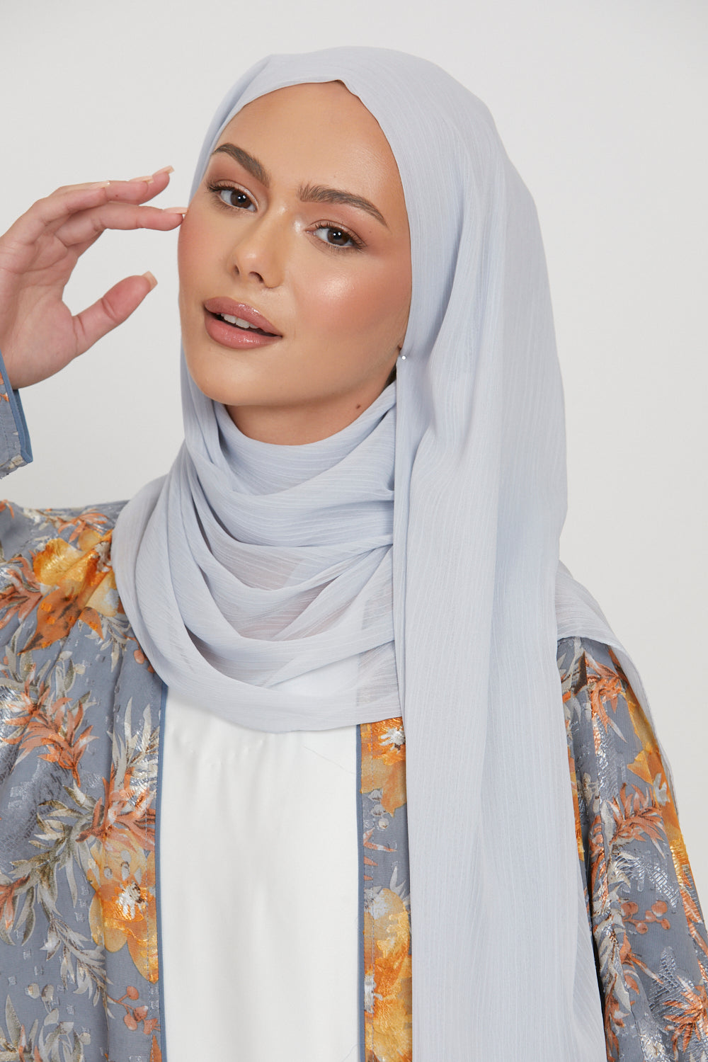 Hijab Mousseline Froissée Luxe - Bleu Glacier