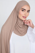 Hijab Jersey Nervuré Bambou Instantané Premium - Taupe Poudré