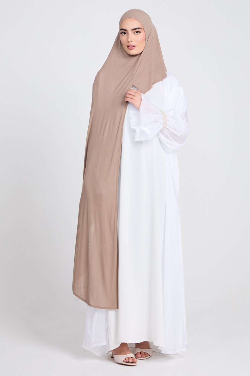 Hijab Jersey Nervuré Bambou Instantané Premium - Taupe Poudré