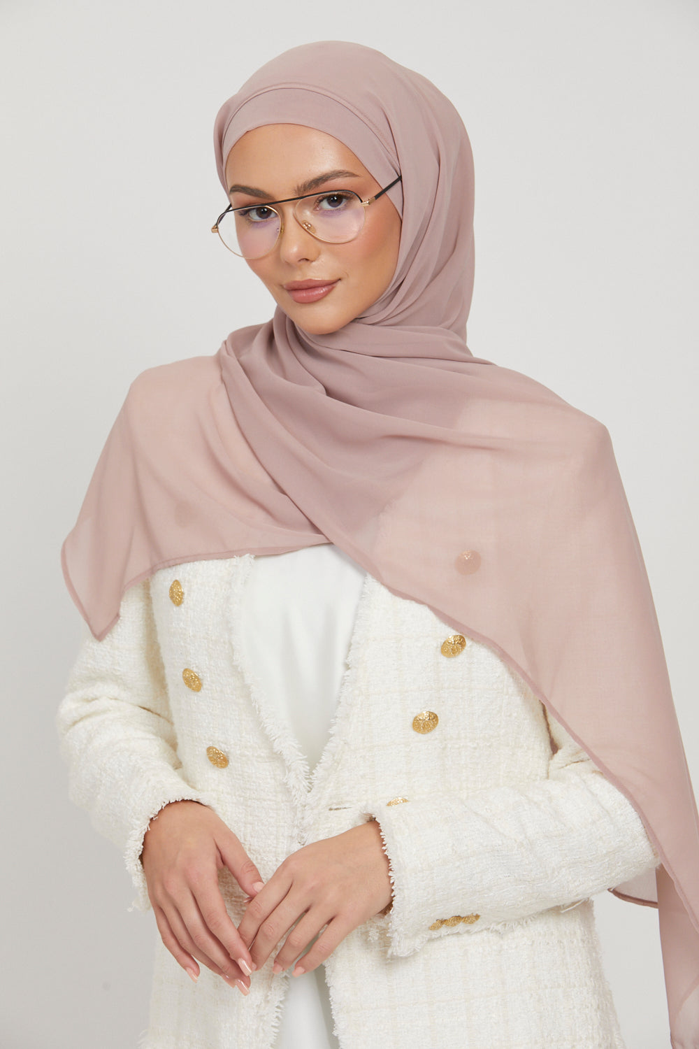 Hijab Mousseline Instantané Premium - Vison Poudré