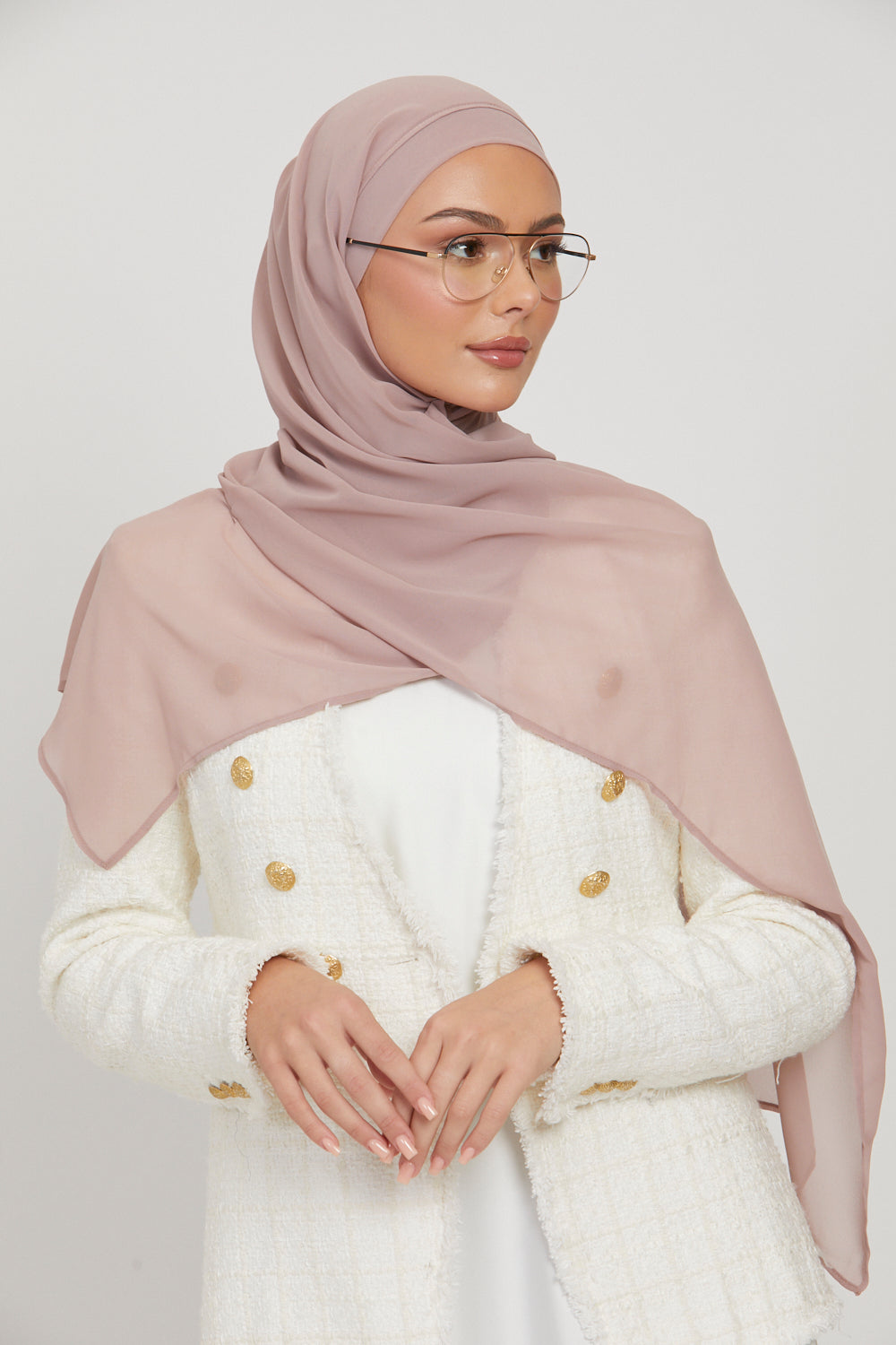 Hijab Mousseline Instantané Premium - Vison Poudré