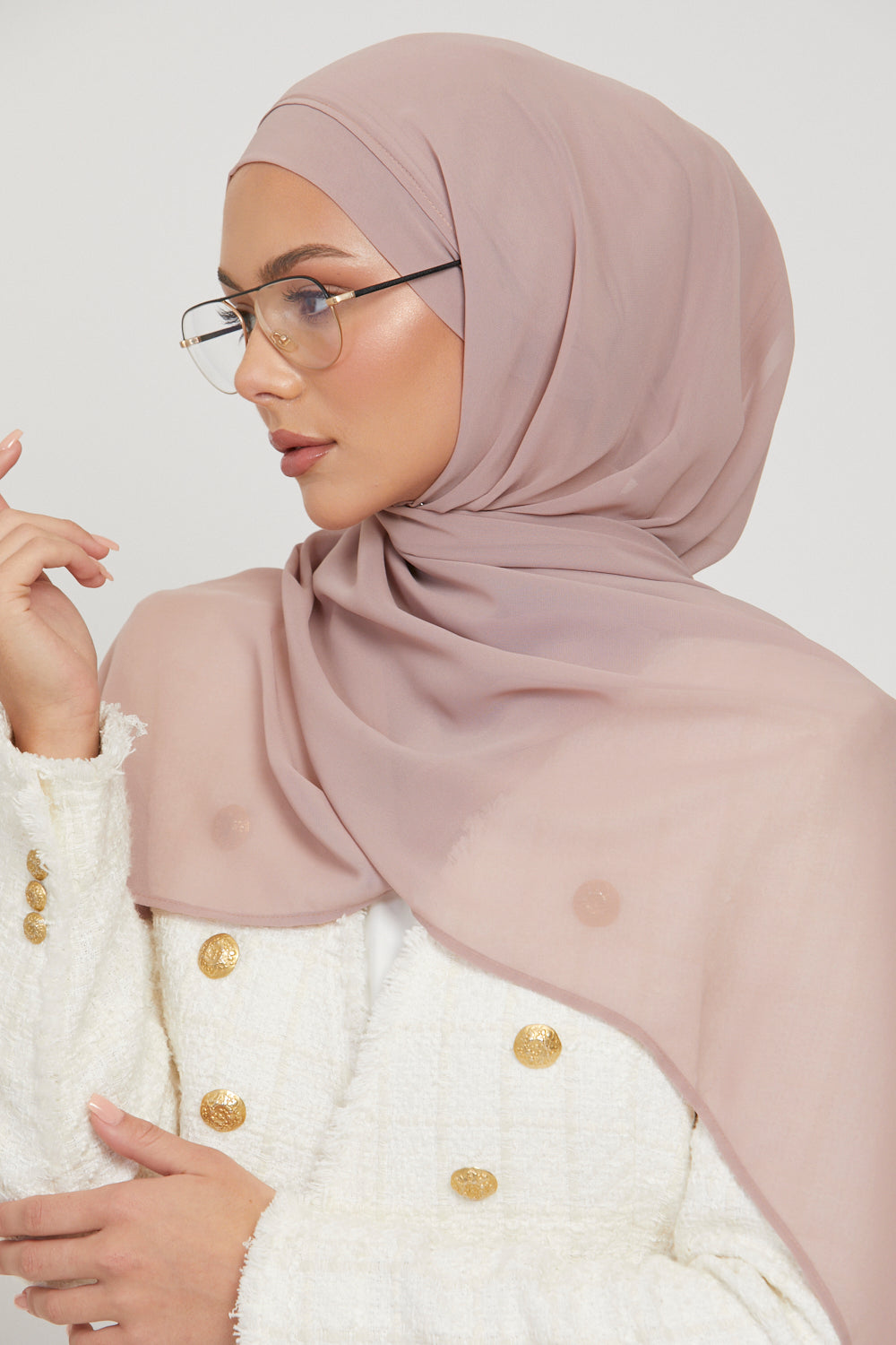 Hijab Mousseline Instantané Premium - Vison Poudré
