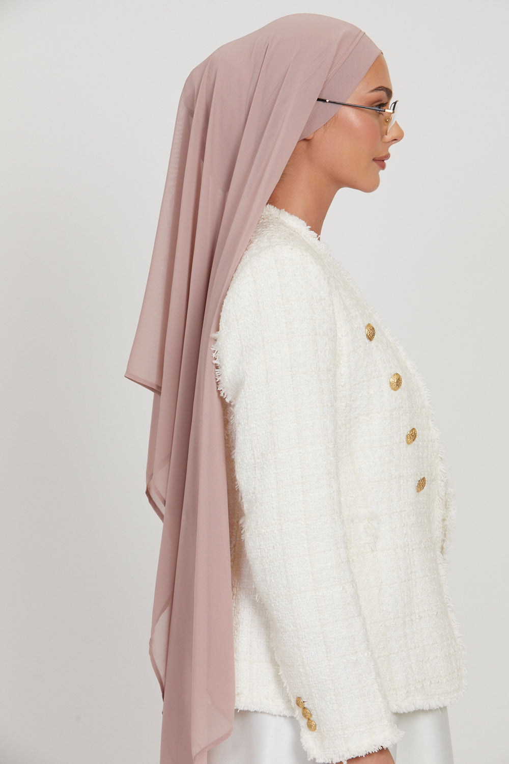 Hijab Mousseline Instantané Premium - Vison Poudré