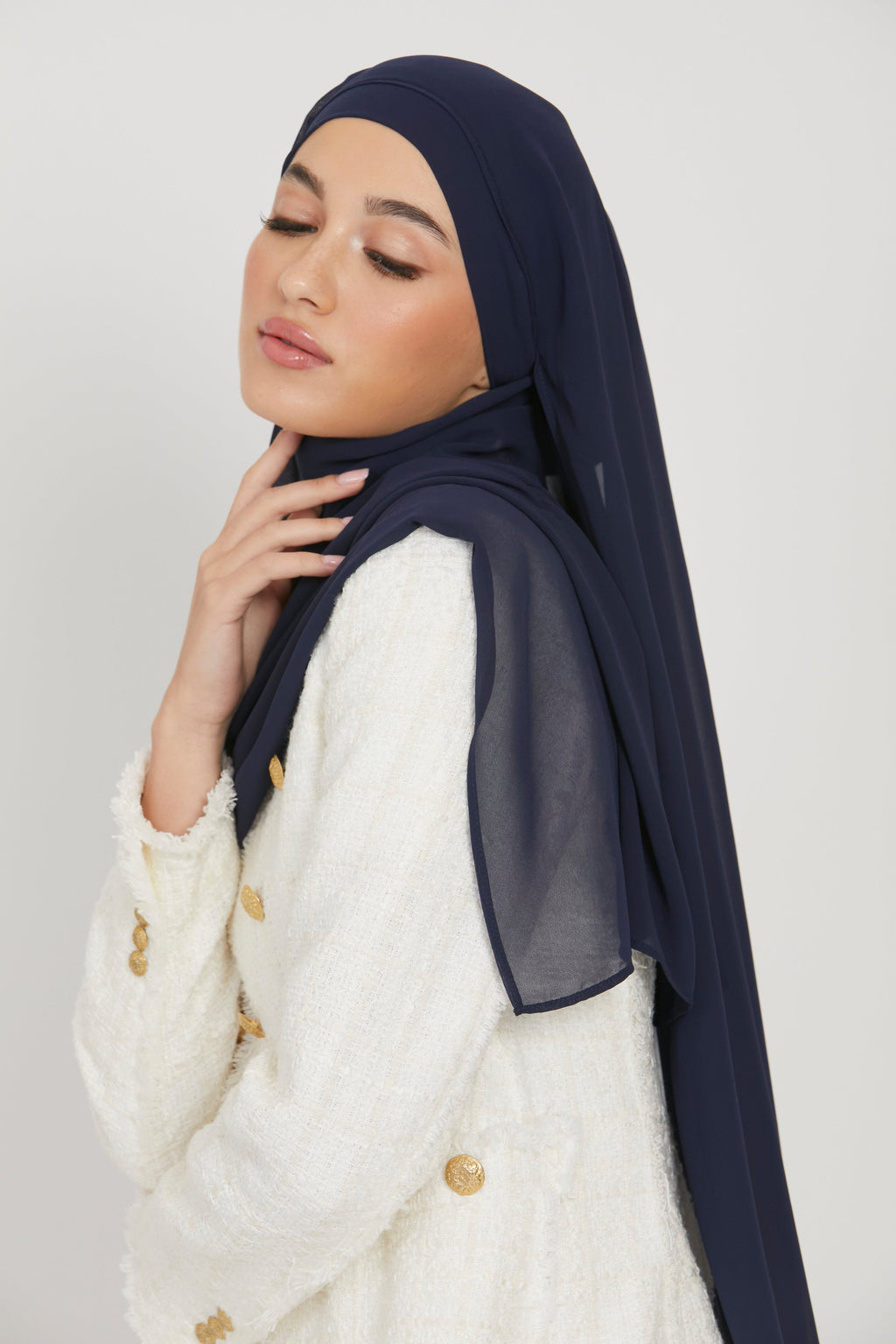 Hijab Mousseline Instantané Premium - Marine