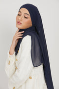 Hijab Mousseline Instantané Premium - Marine