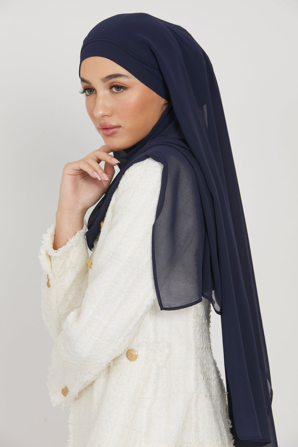 Hijab Mousseline Instantané Premium - Marine