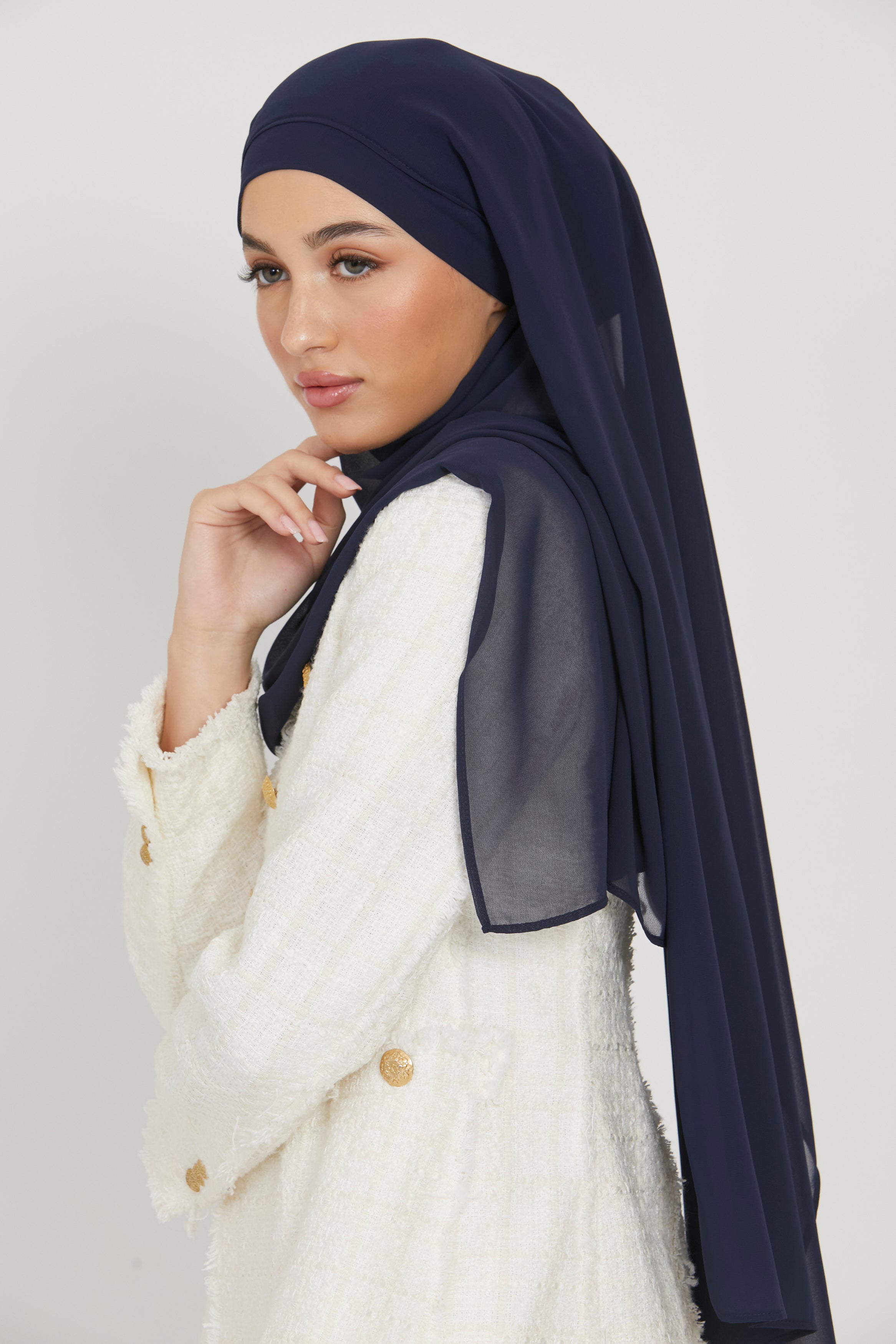 Hijab Mousseline Instantané Premium - Marine