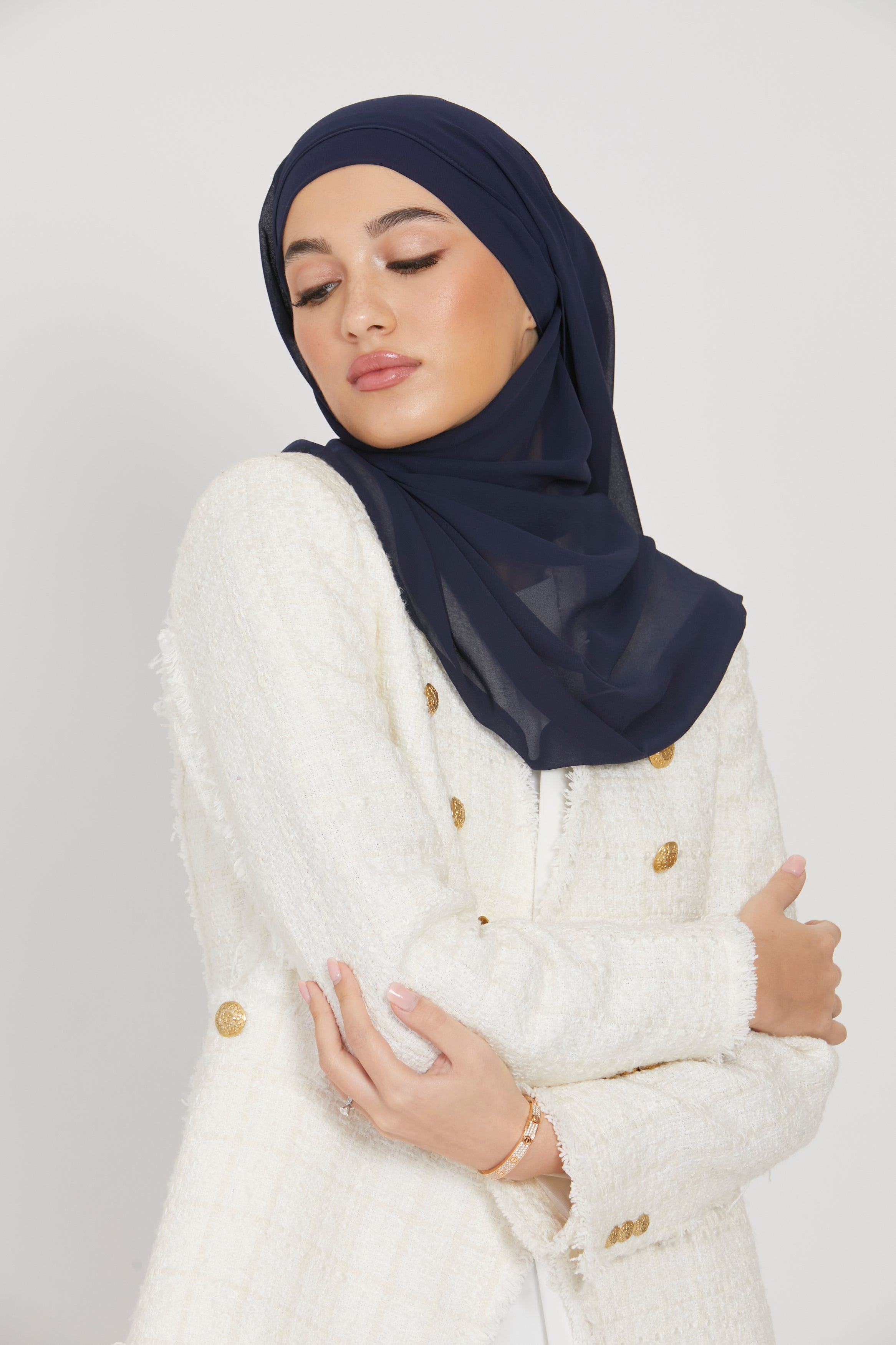 Hijab Mousseline Instantané Premium - Marine