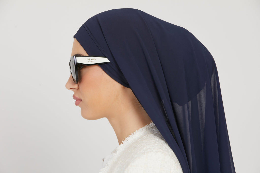 Hijab Mousseline Instantané Premium - Marine