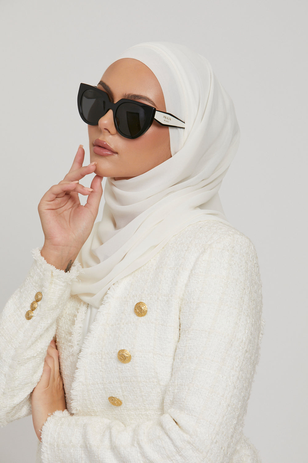 Hijab Mousseline Instantané Premium - Blanc Cassé