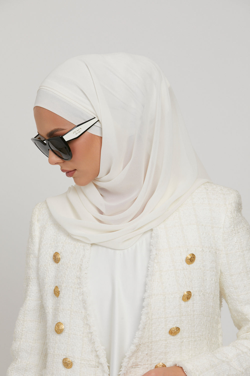 Hijab Mousseline Instantané Premium - Blanc Cassé