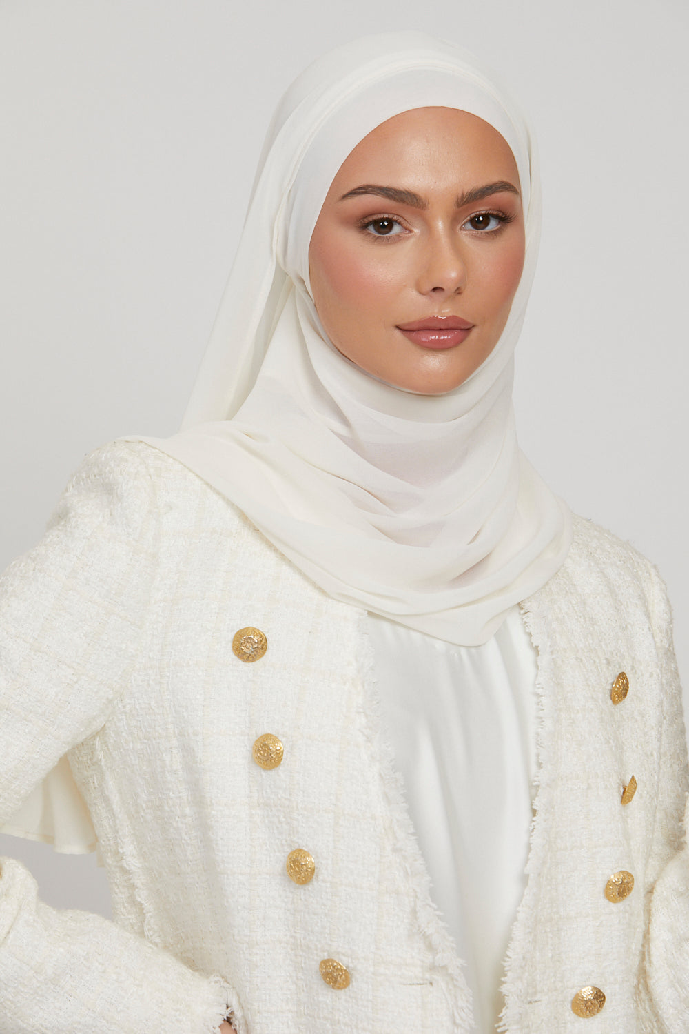 Hijab Mousseline Instantané Premium - Blanc Cassé