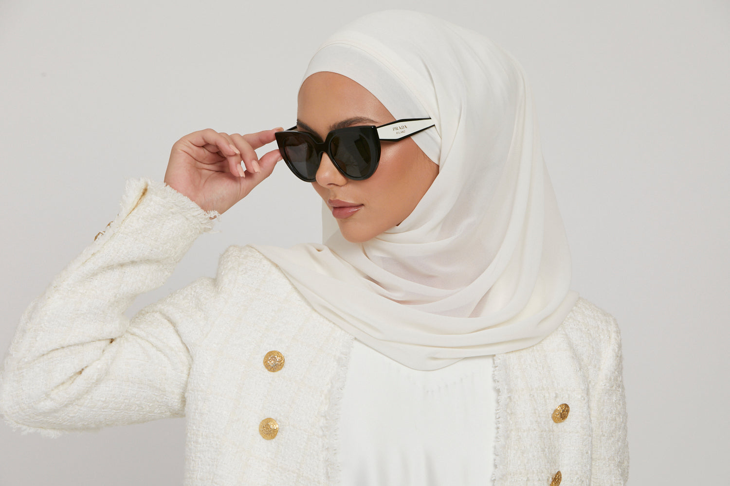 Hijab Mousseline Instantané Premium - Blanc Cassé