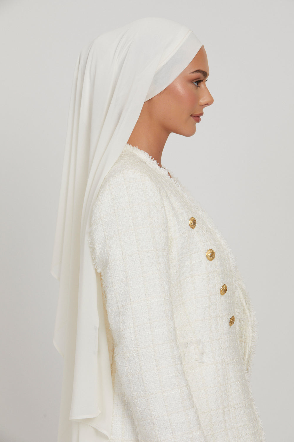 Hijab Mousseline Instantané Premium - Blanc Cassé