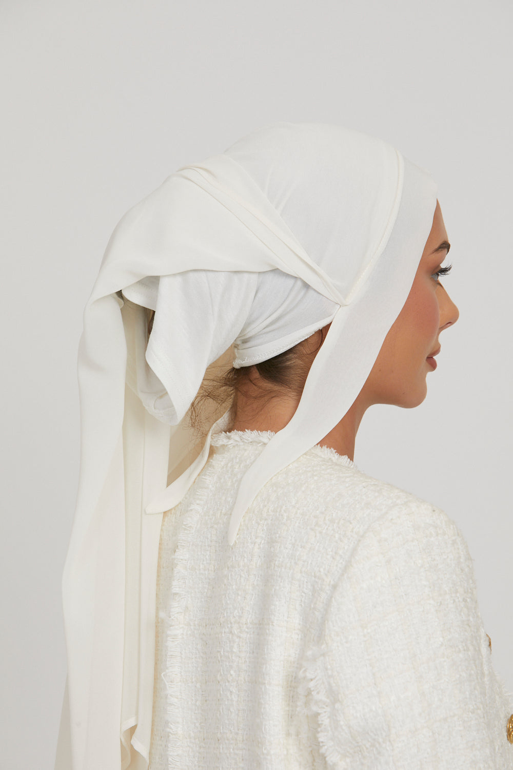 Hijab Mousseline Instantané Premium - Blanc Cassé
