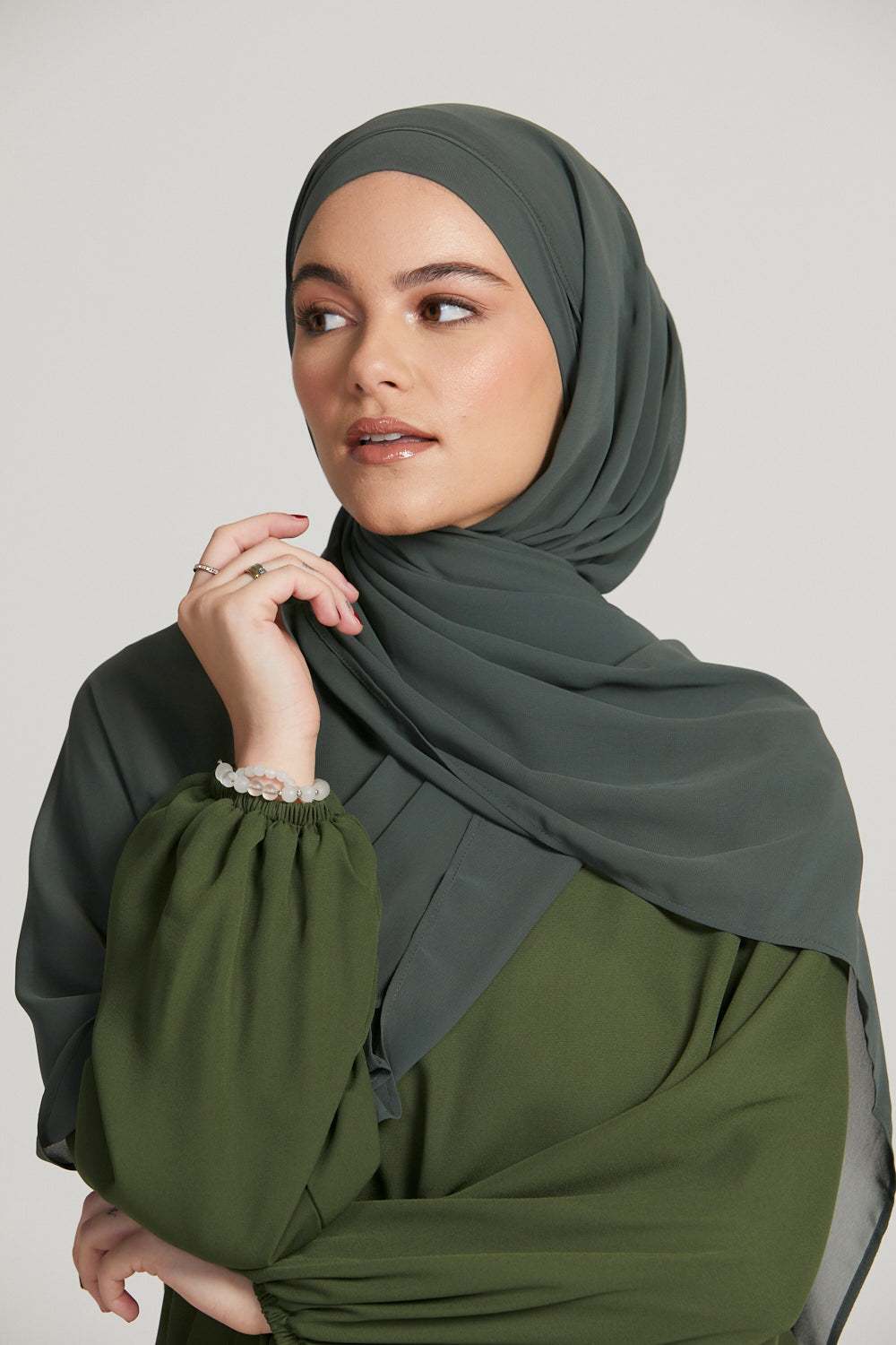 Hijab Mousseline Instantané Premium - Vert Foncé