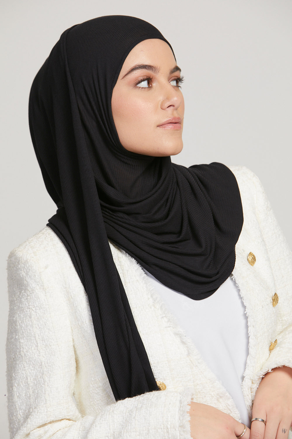 Hijab Jersey Nervuré Bambou Instantané Premium - Noir