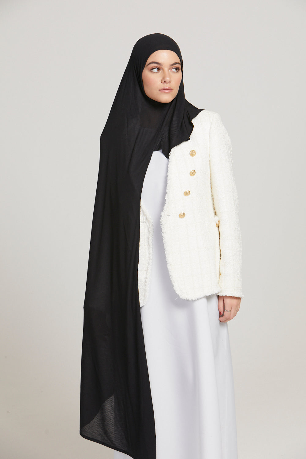 Hijab Jersey Nervuré Bambou Instantané Premium - Noir
