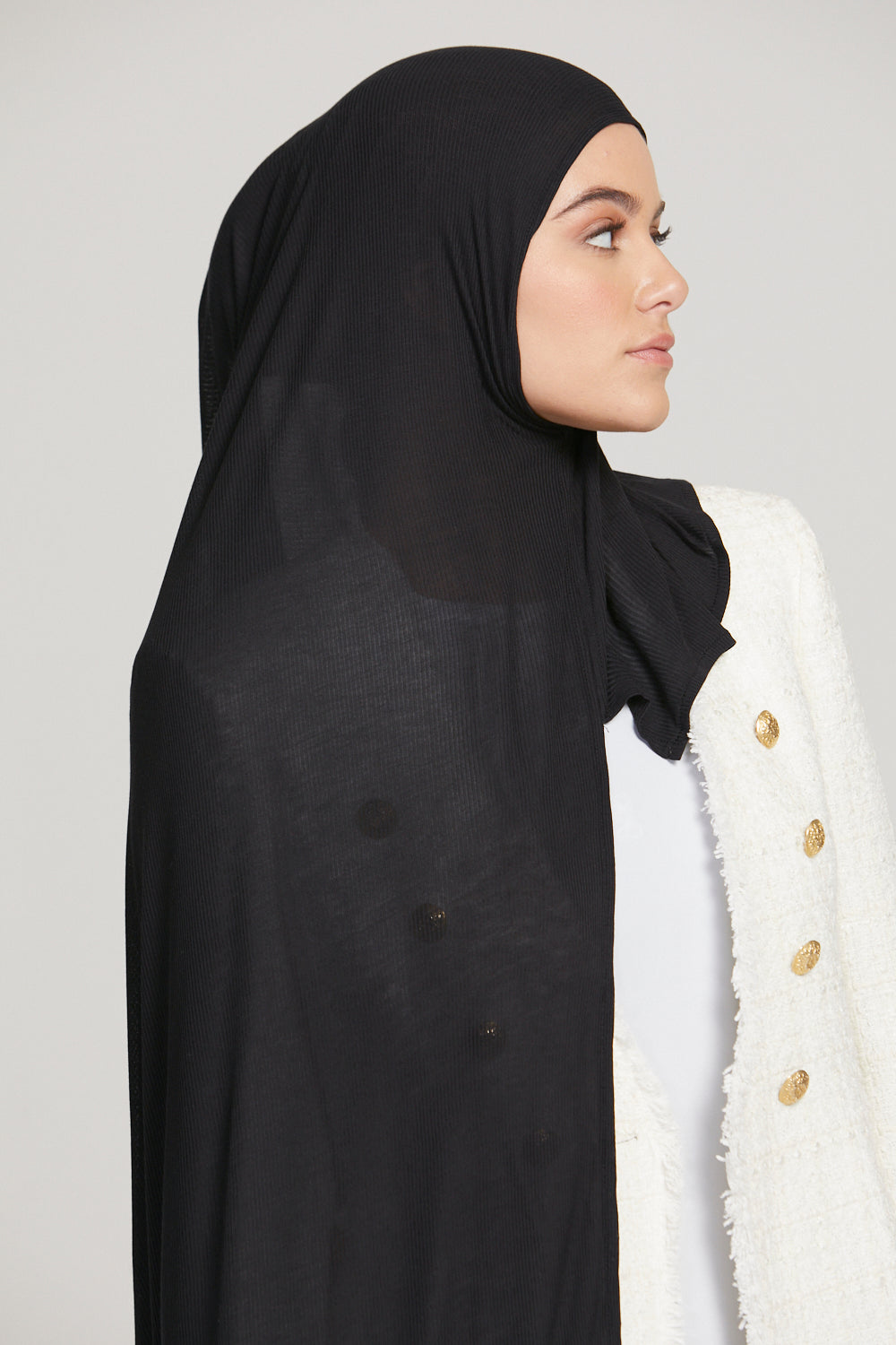Hijab Jersey Nervuré Bambou Instantané Premium - Noir