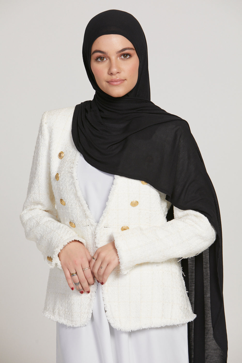 Hijab Jersey Nervuré Bambou Instantané Premium - Noir