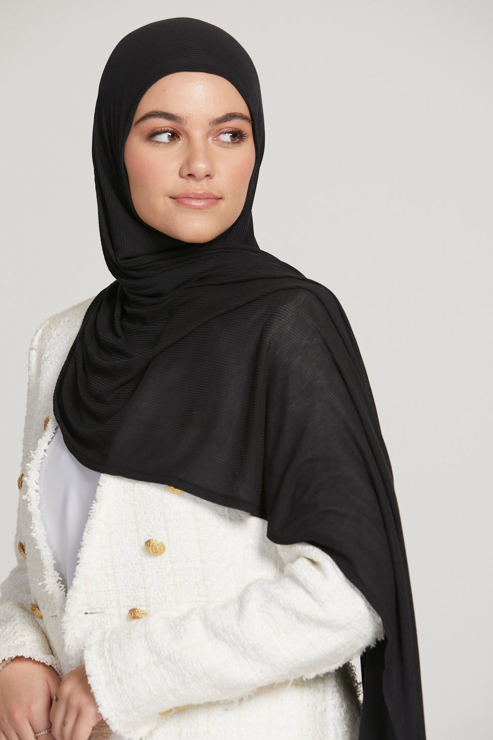 Hijab Jersey Nervuré Bambou Instantané Premium - Noir