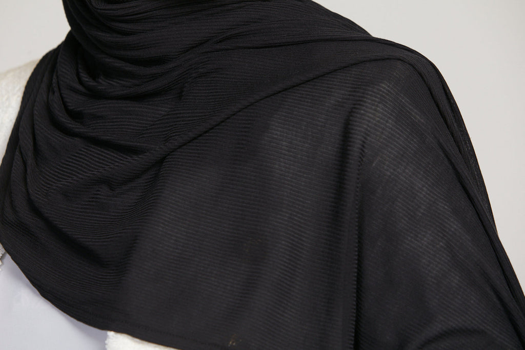Hijab Jersey Nervuré Bambou Instantané Premium - Noir