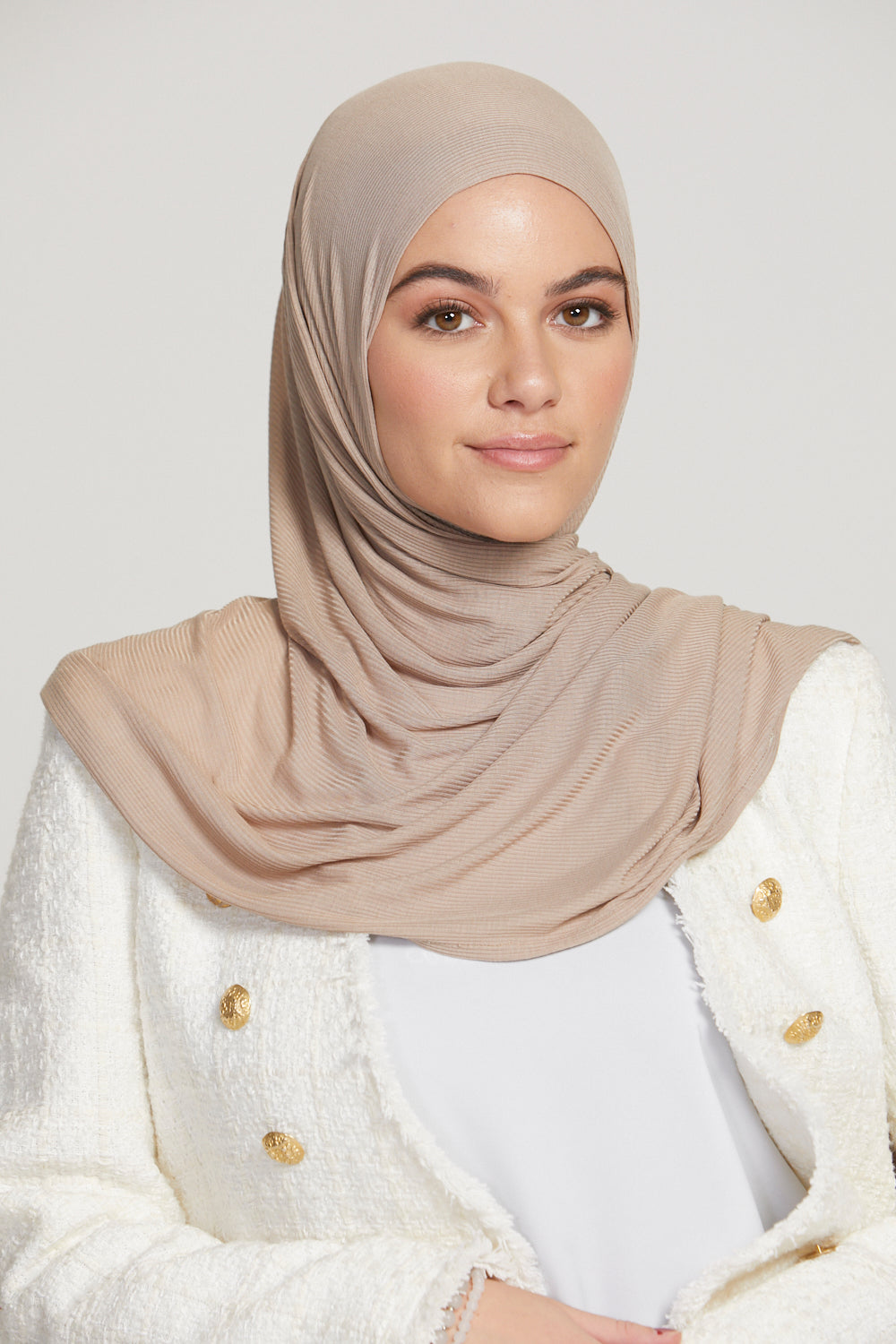 Hijab Jersey Nervuré Bambou Instantané Premium - Nude