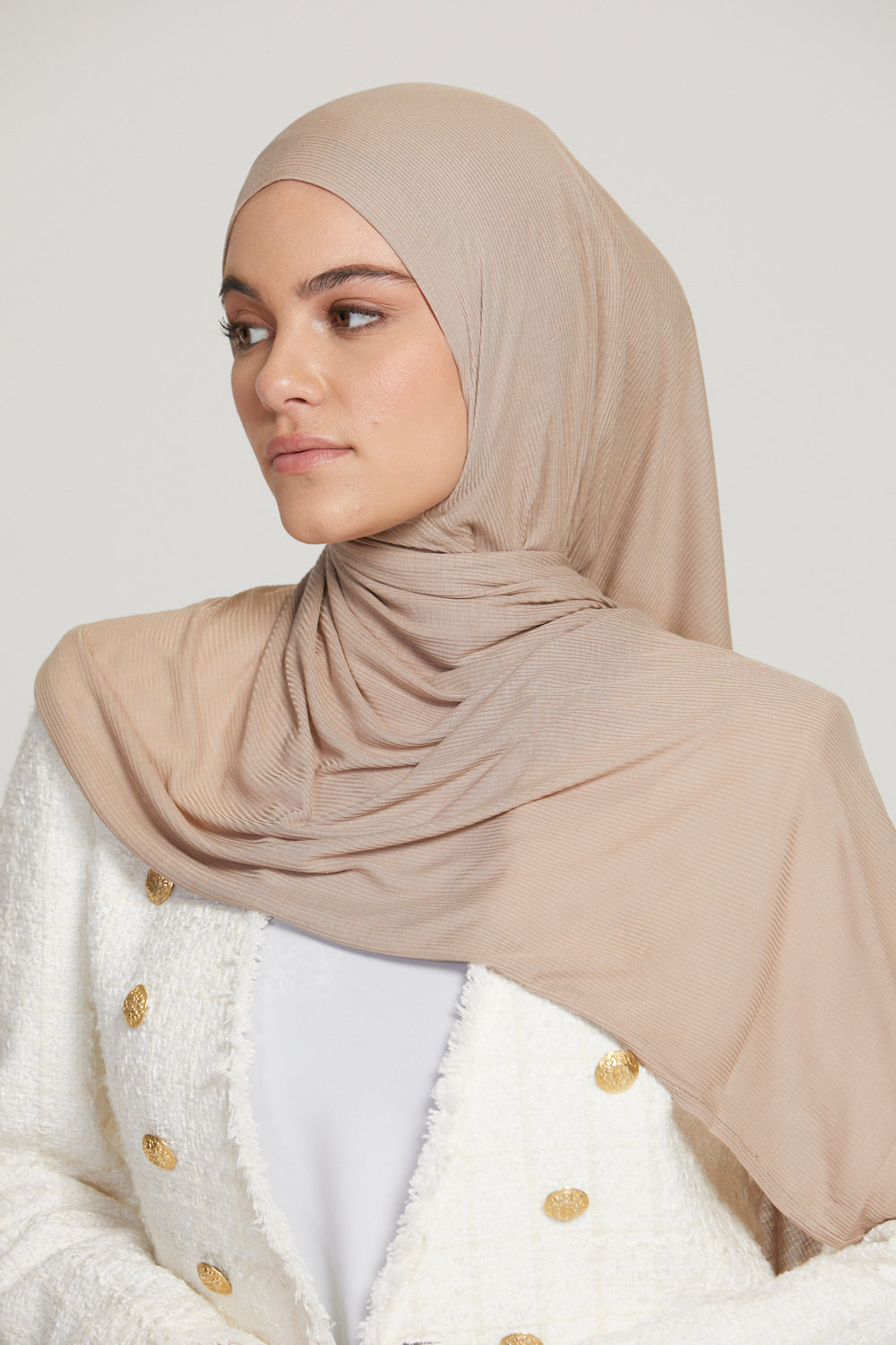 Hijab Jersey Nervuré Bambou Instantané Premium - Nude