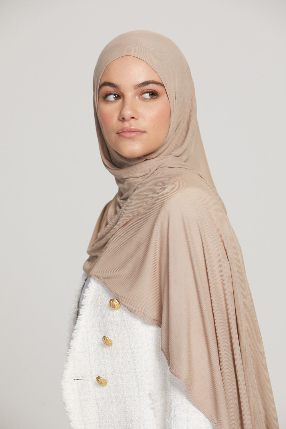 Hijab Jersey Nervuré Bambou Instantané Premium - Nude