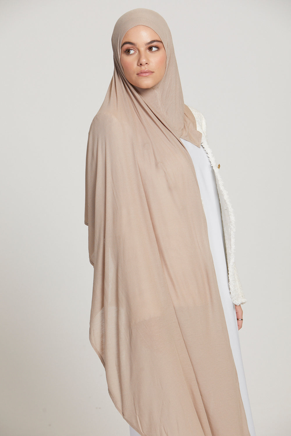 Hijab Jersey Nervuré Bambou Instantané Premium - Nude