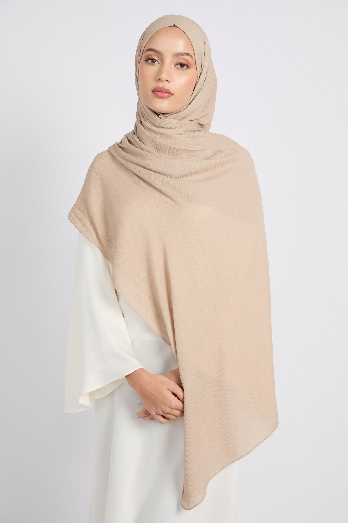 Hijab Modal Froissé Premium - Sable Doux