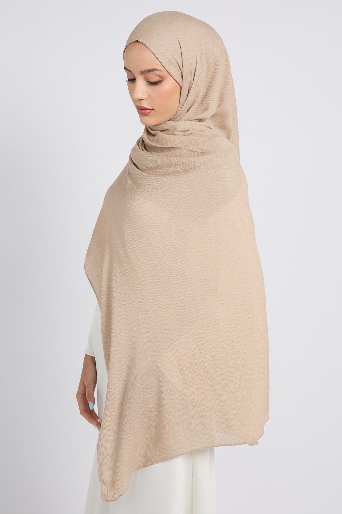 Hijab Modal Froissé Premium - Sable Doux