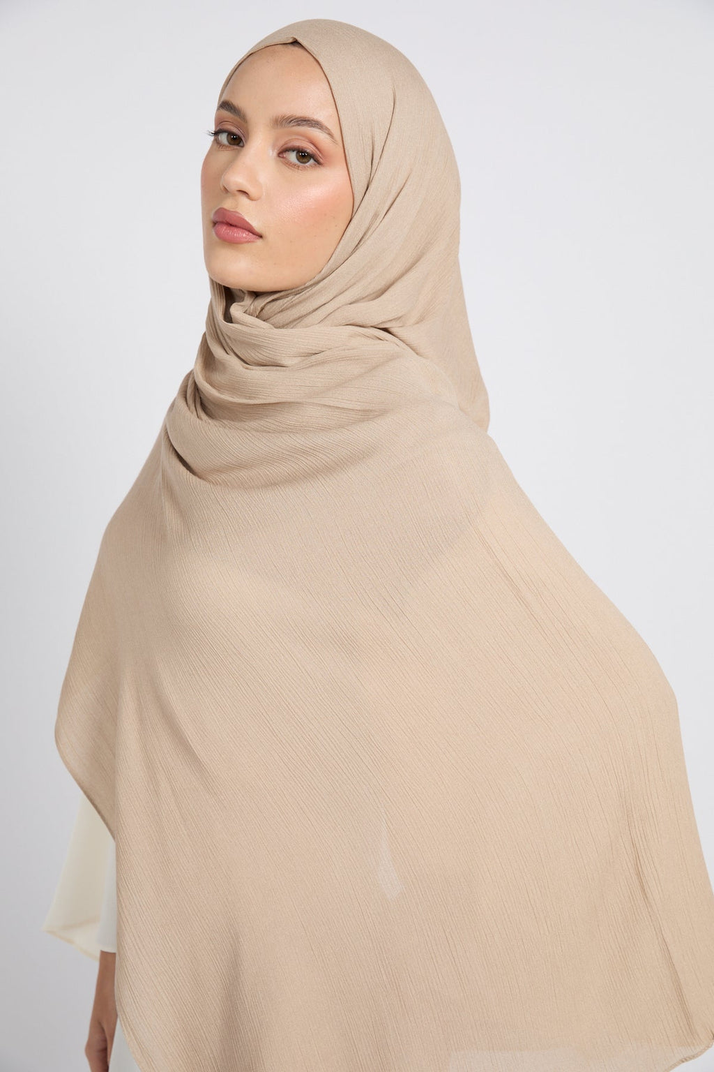 Hijab Modal Froissé Premium - Sable Doux