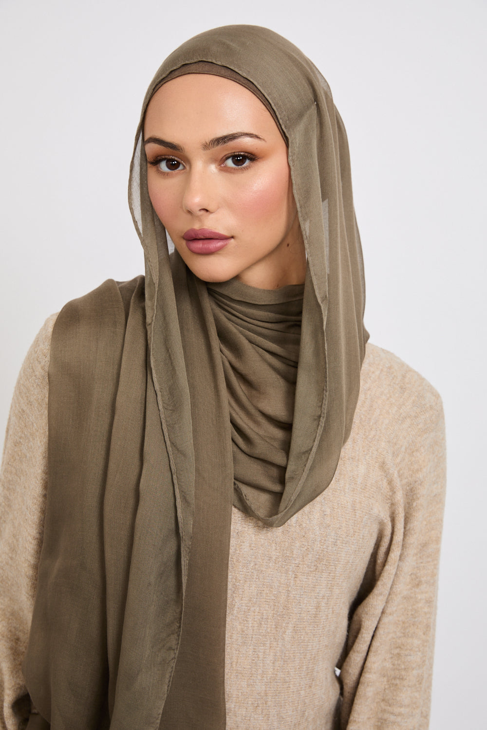 Hijab Modal Mat Premium - Olive Nuit