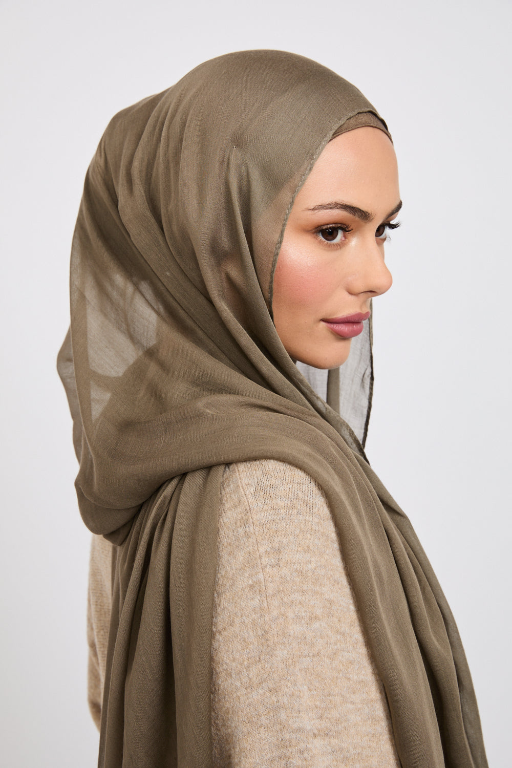 Hijab Modal Mat Premium - Olive Nuit