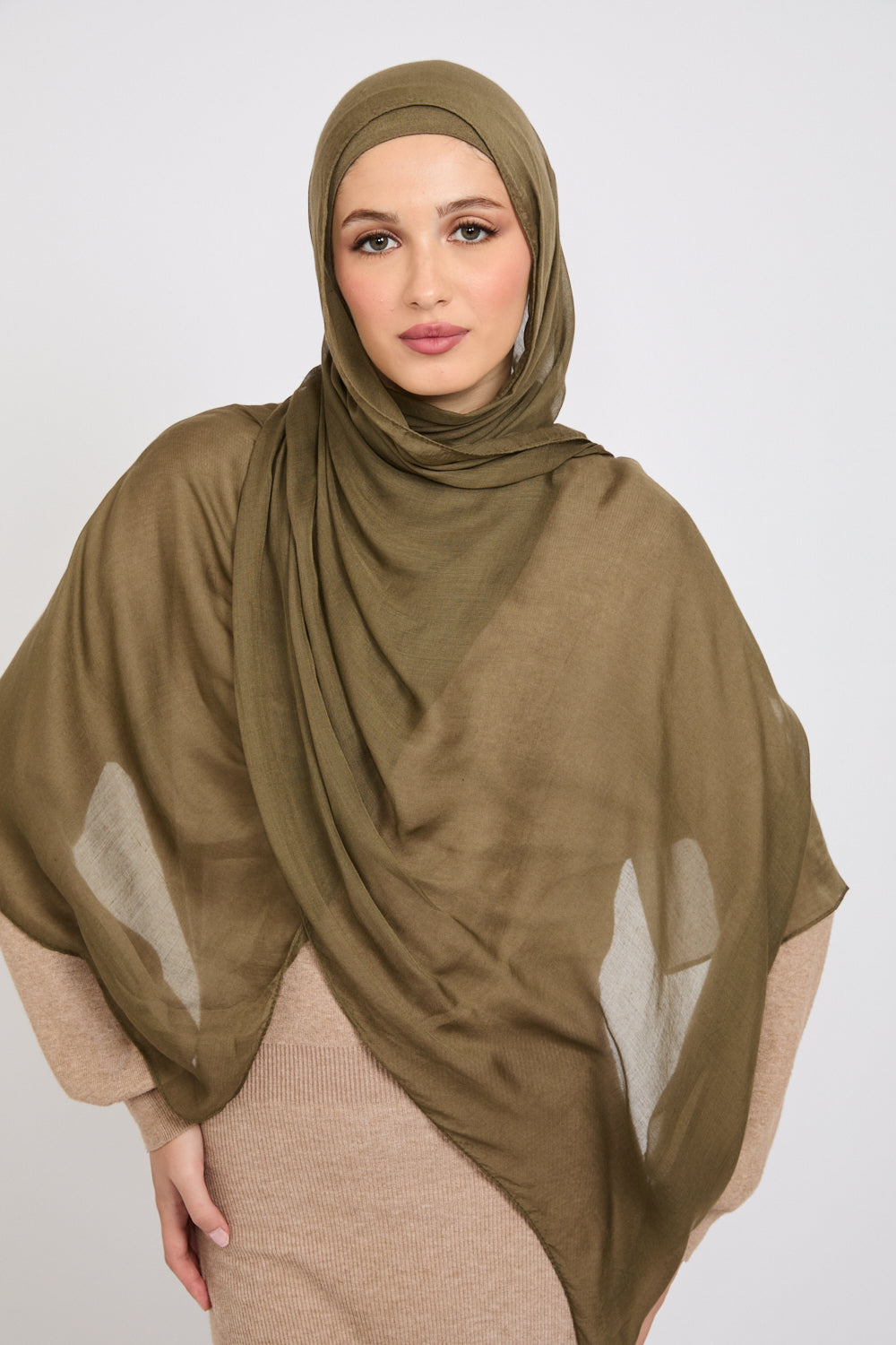 Hijab Modal Mat Premium - Olive Fumée