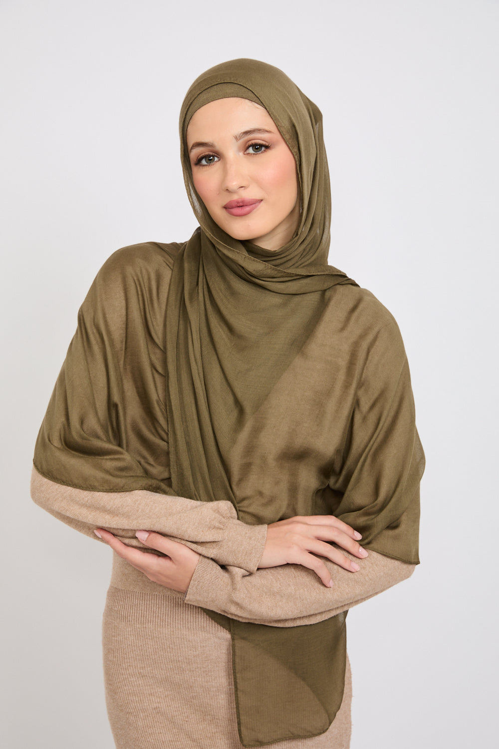 Hijab Modal Mat Premium - Olive Fumée
