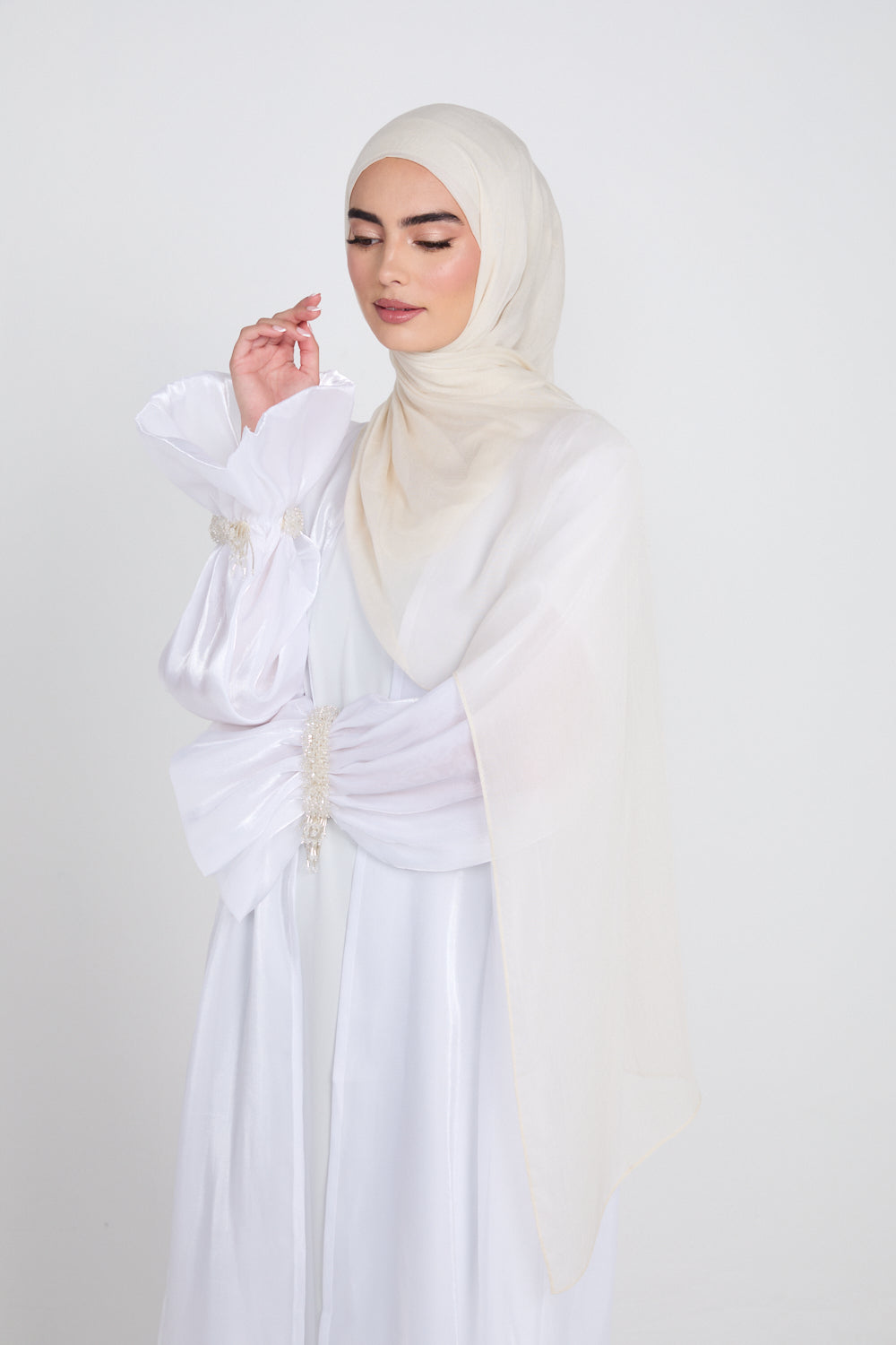 Hijab Modal Mat Premium - Onyx Blanc