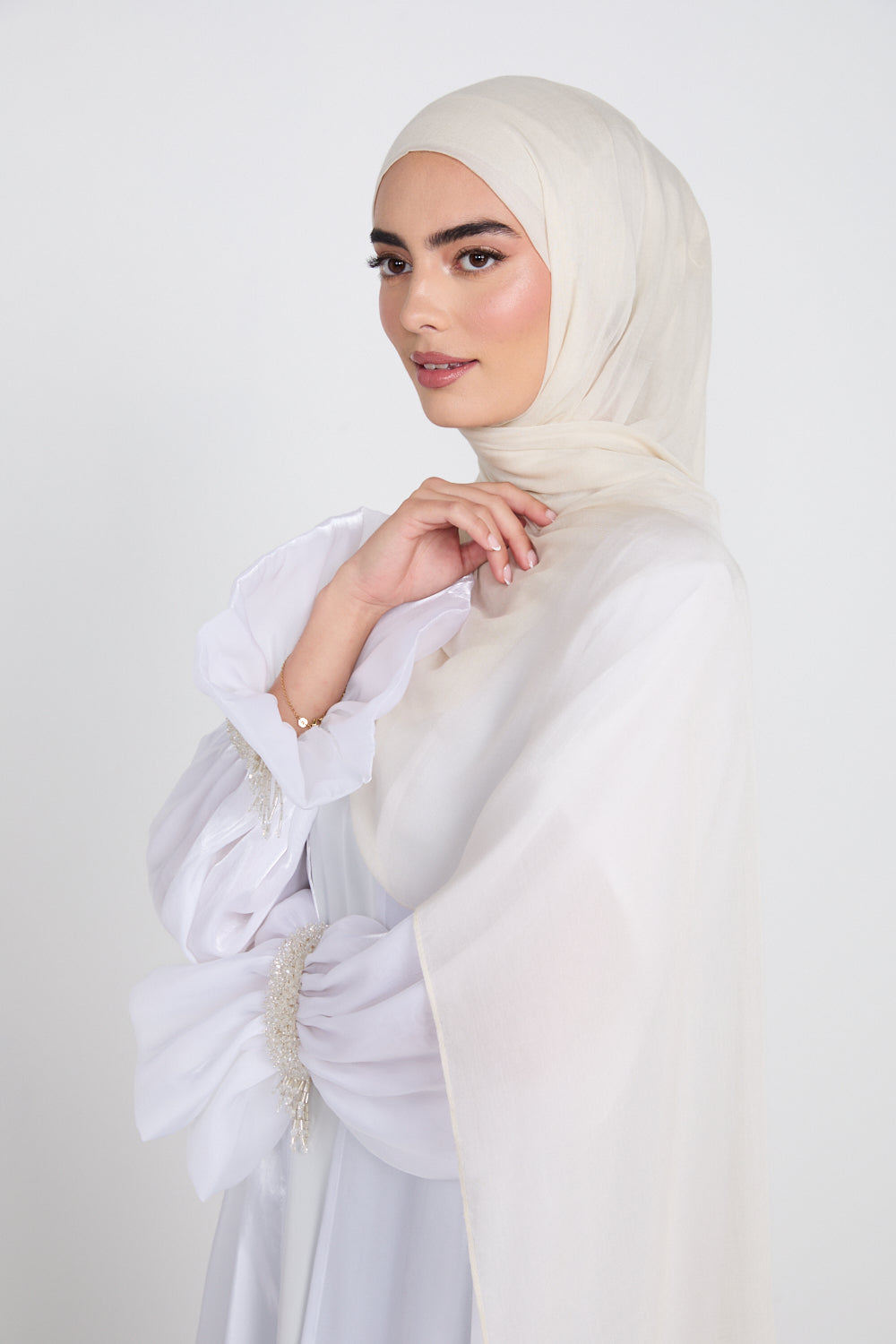 Hijab Modal Mat Premium - Onyx Blanc