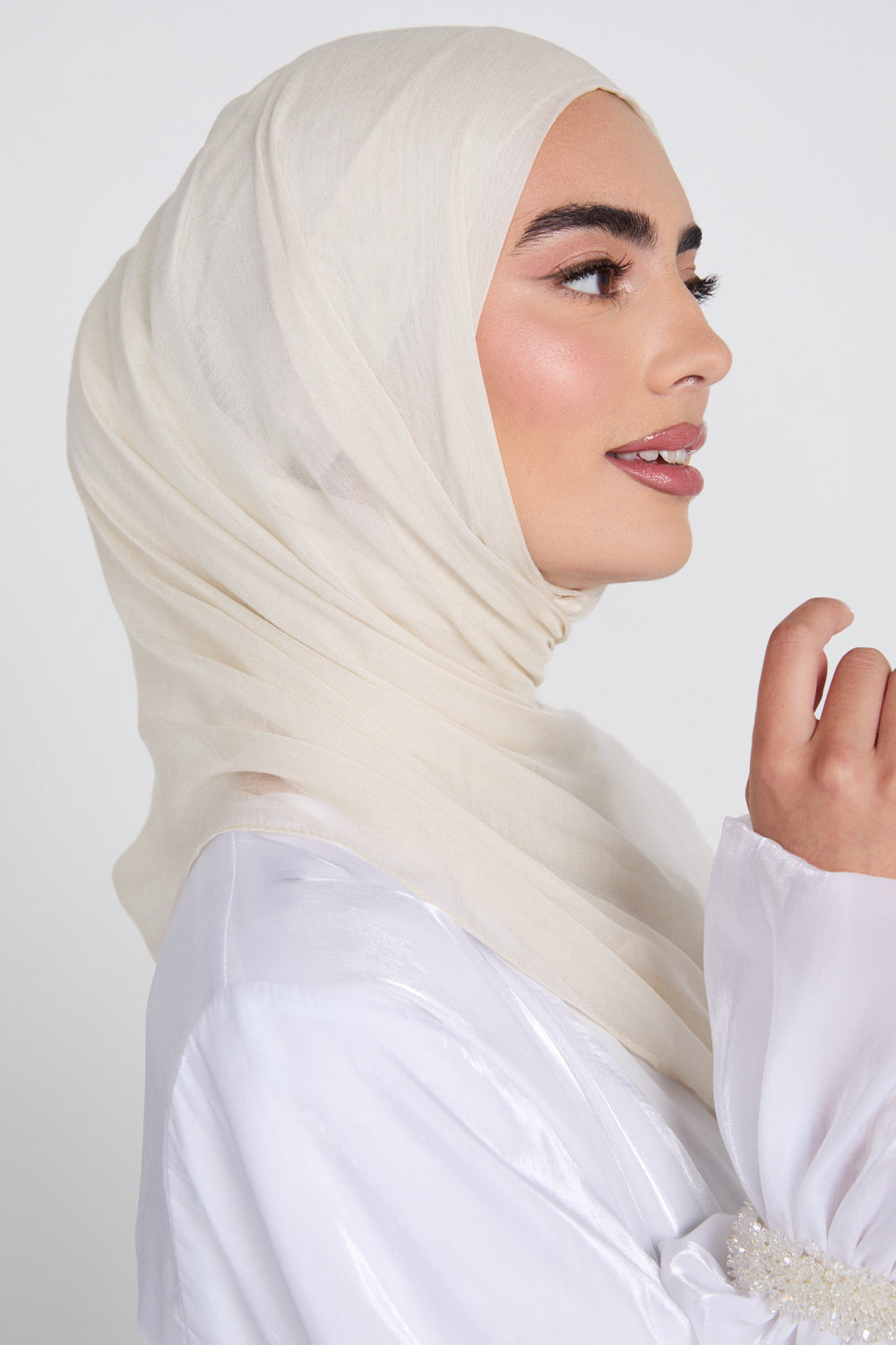 Hijab Modal Mat Premium - Onyx Blanc