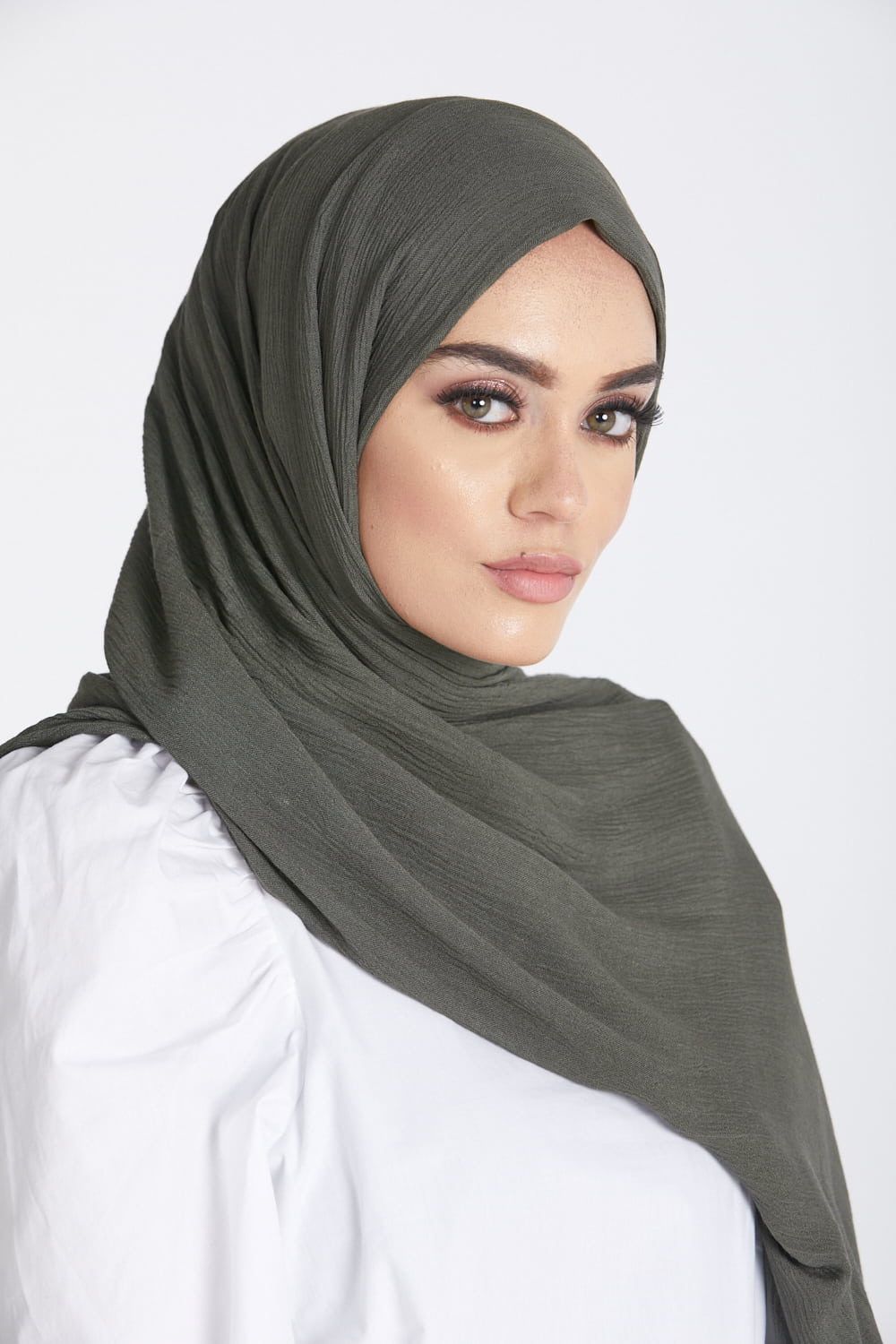 Hijab Modal Froissé - Vert Kaki