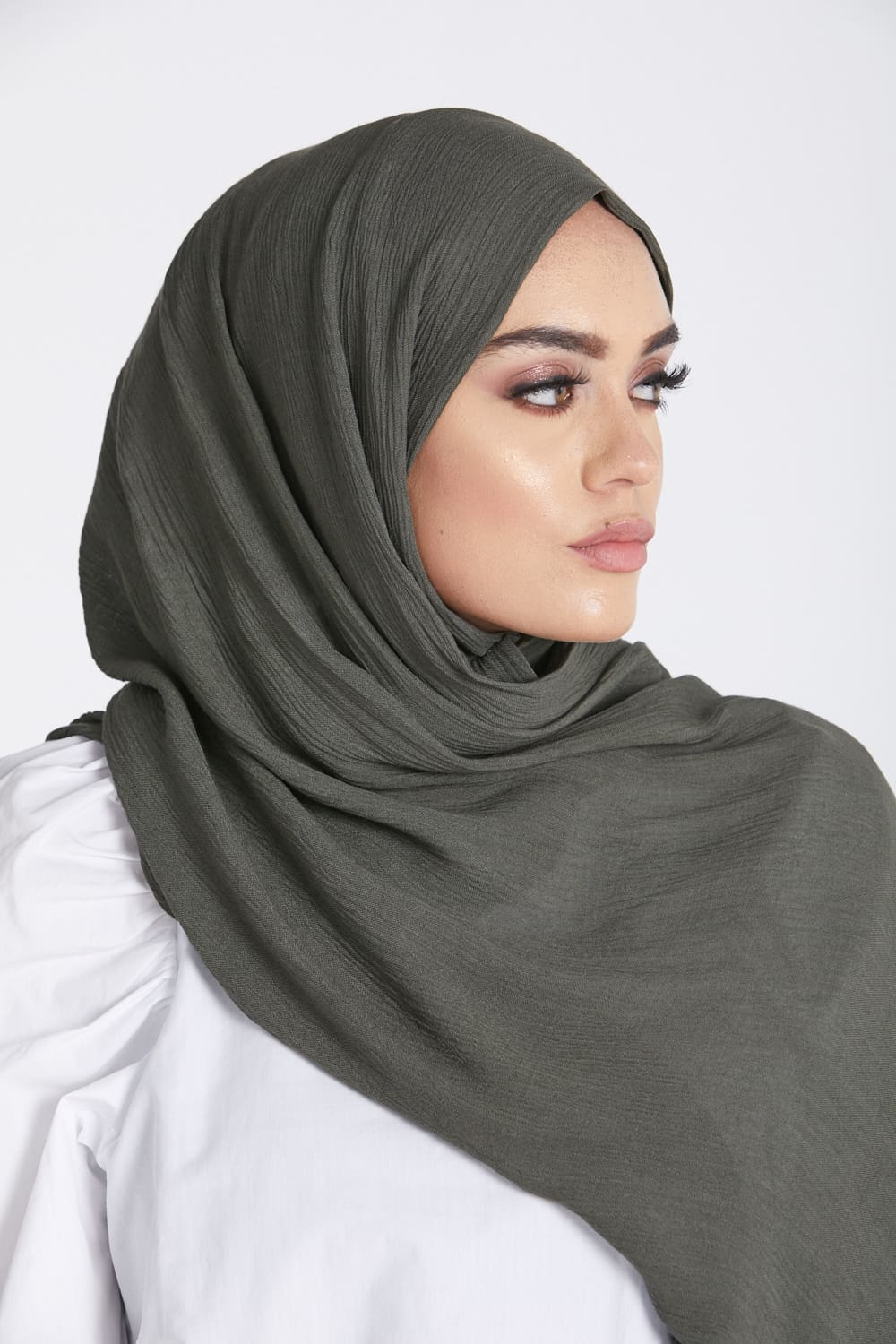 Hijab Modal Froissé - Vert Kaki