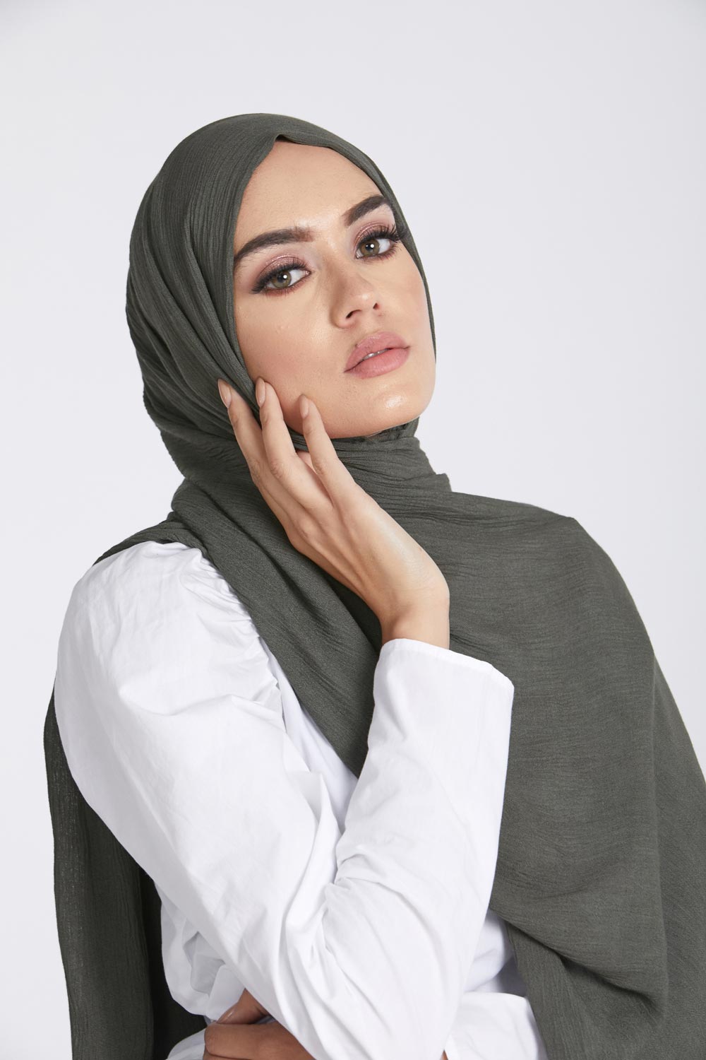 Hijab Modal Froissé - Vert Kaki