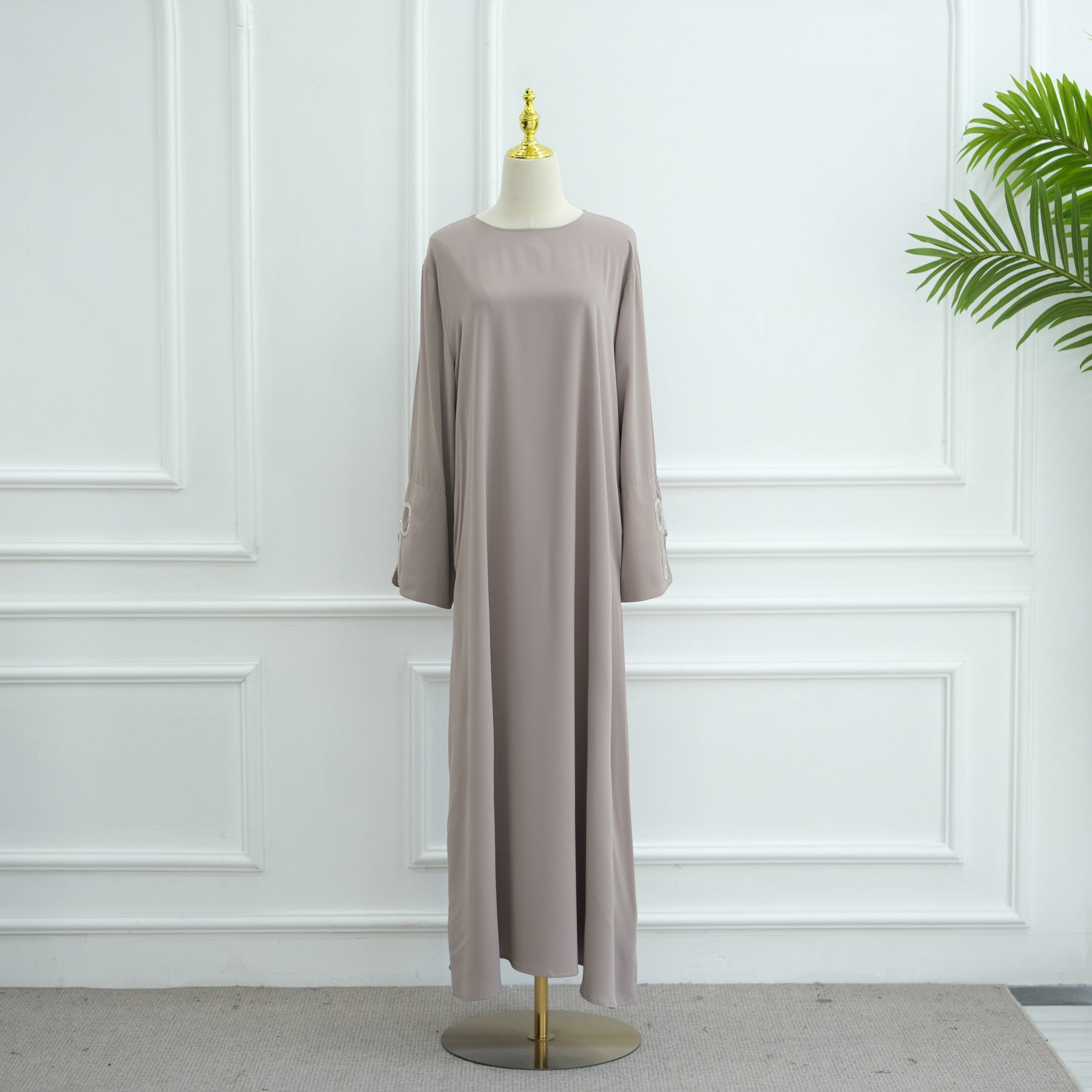 LM311 Robe Abaya Luxueuse Manches Nœud Strass - Élégante Robe Maxi Perlée pour Femmes Musulmanes